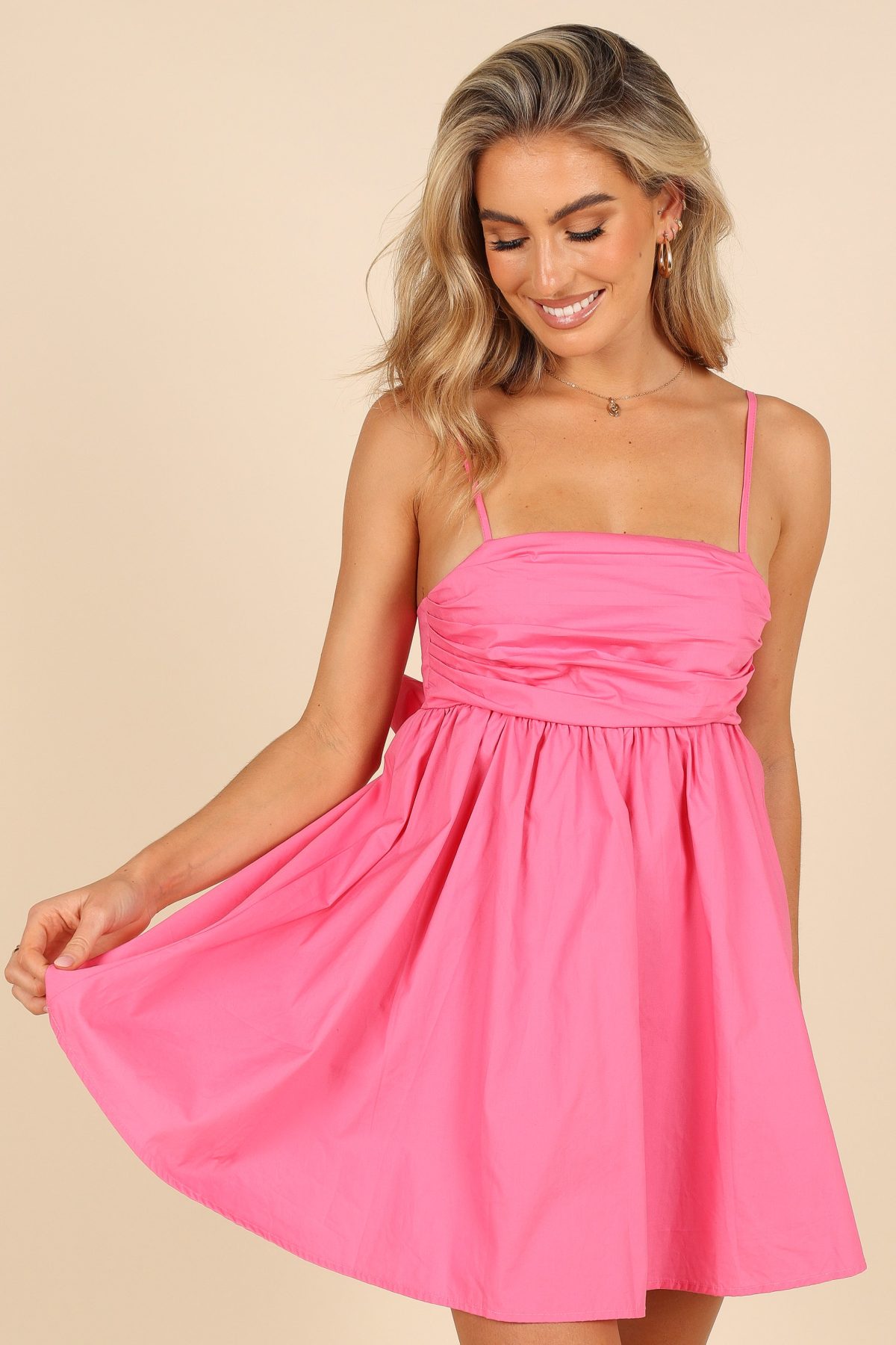 Alice Bow Back Mini Dress - Hot Pink - Image 2