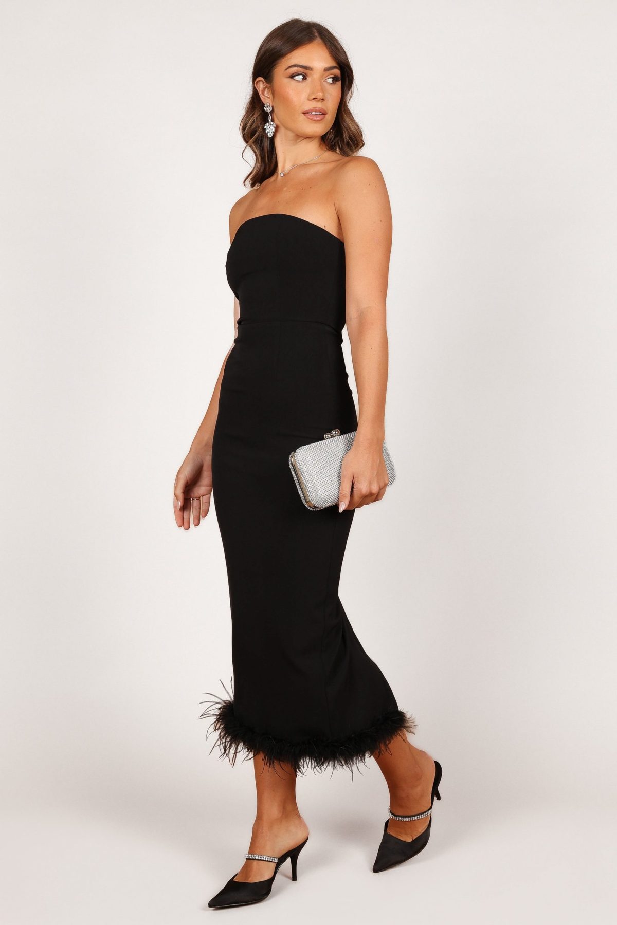 Clara Feather Trim Midi Dress - Black - Image 2