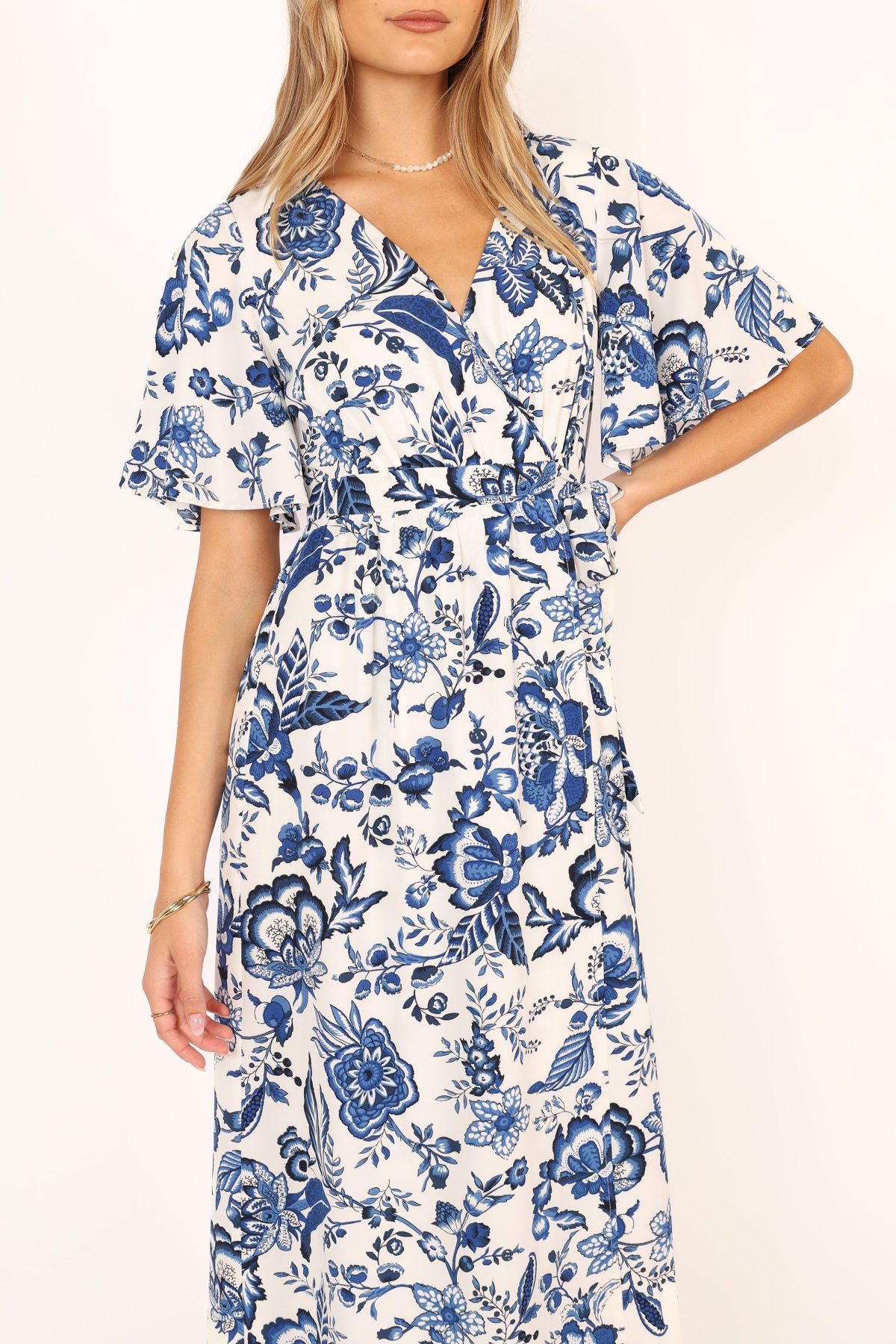 Kaleen Midi Wrap Dress - White Blue - Image 11