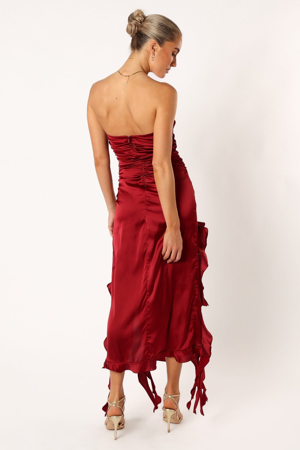 Lee Strapless Midi Dress - Wine - Image 3