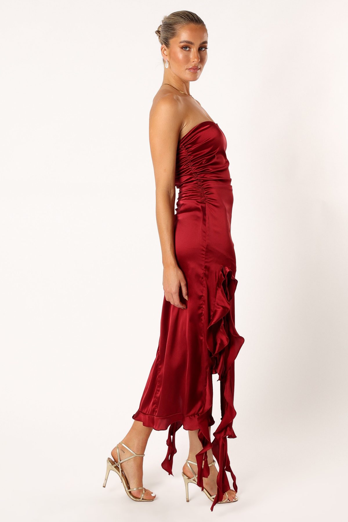 Lee Strapless Midi Dress - Wine - Image 4