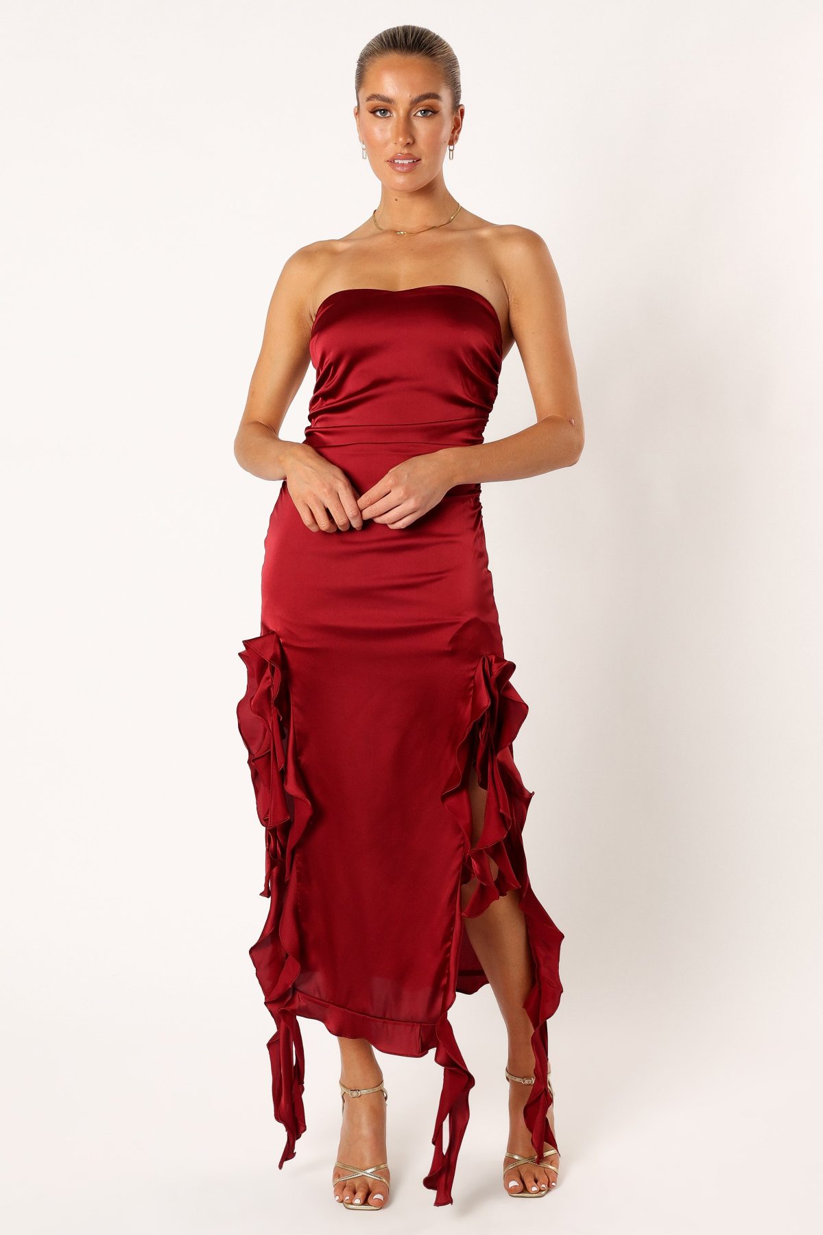 Lee Strapless Midi Dress - Wine - Image 7