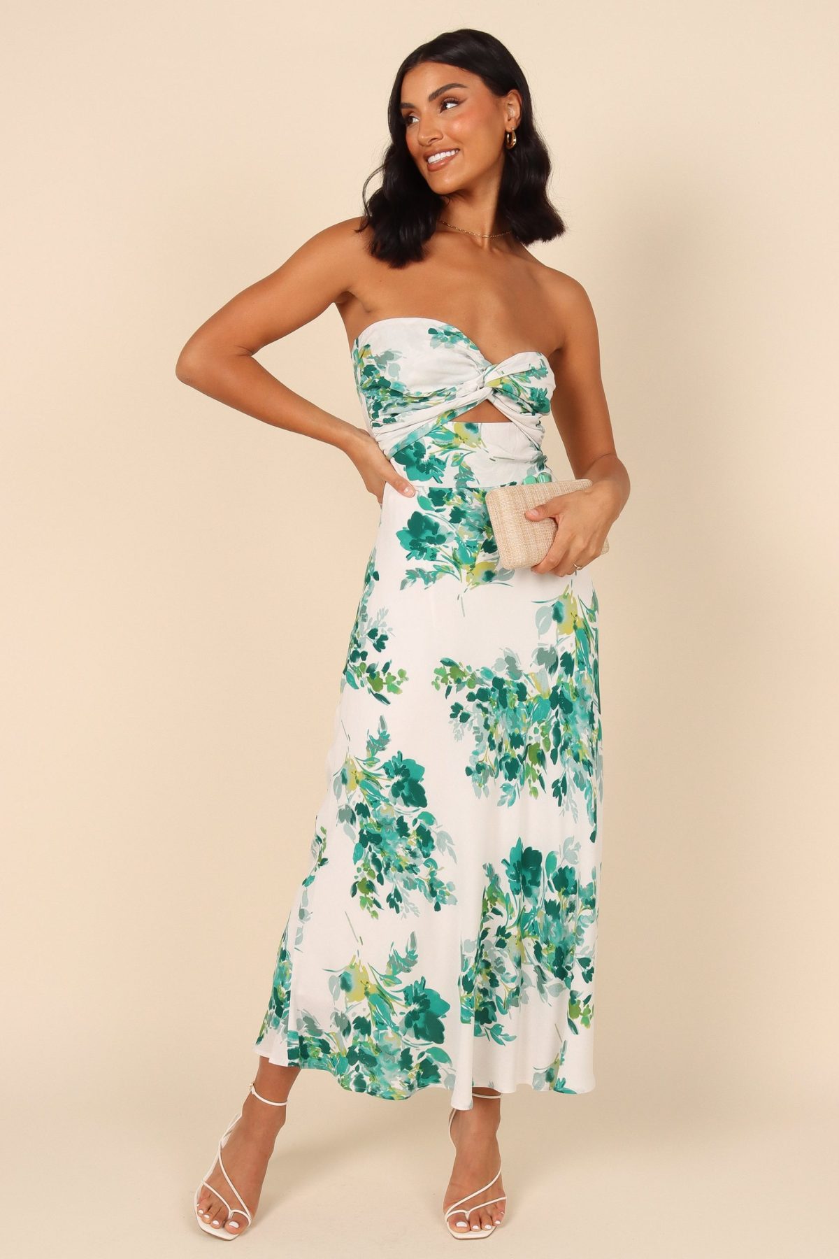 Teagan Strapless Midi Dress - Green Floral - Image 3