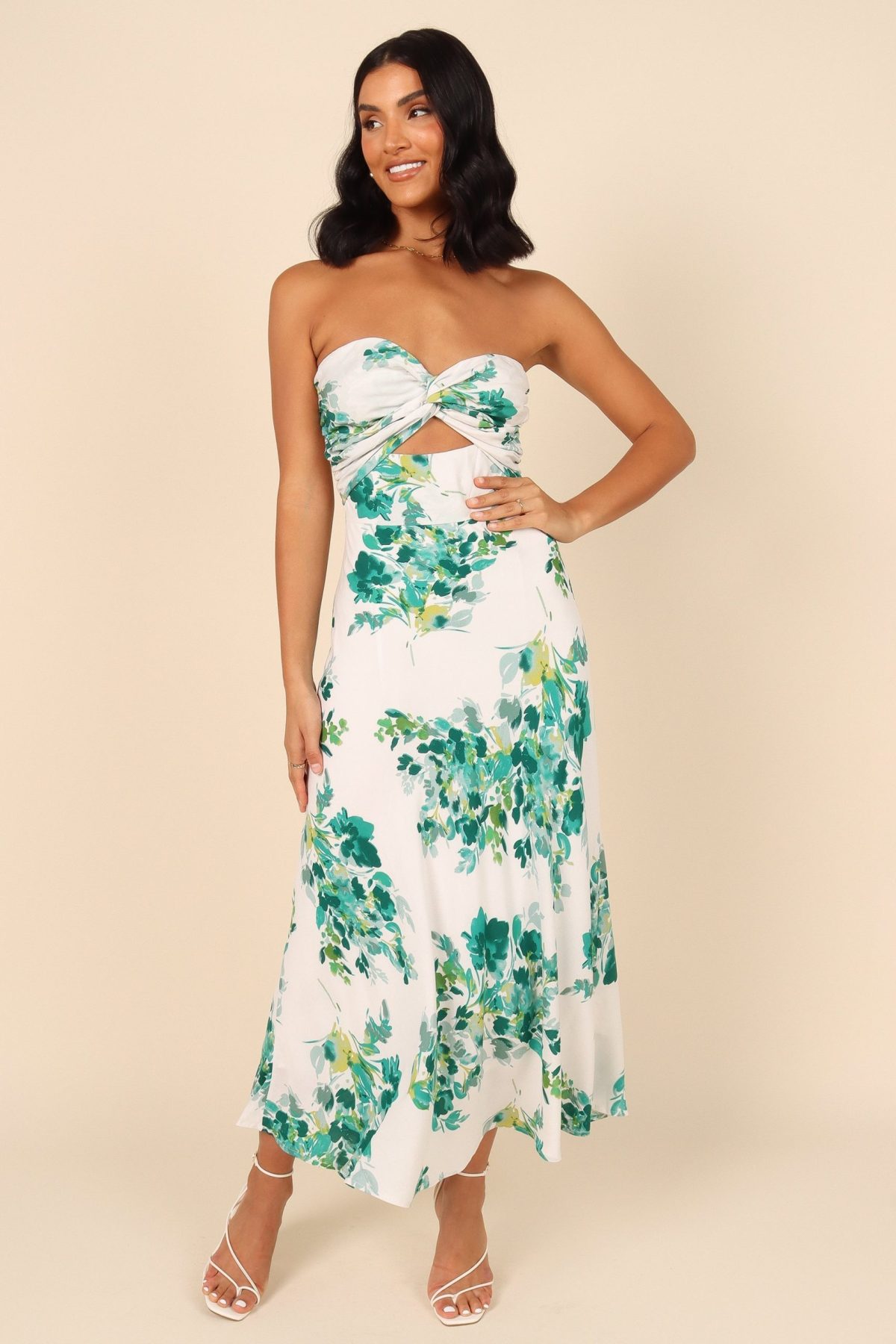 Teagan Strapless Midi Dress - Green Floral - Image 5