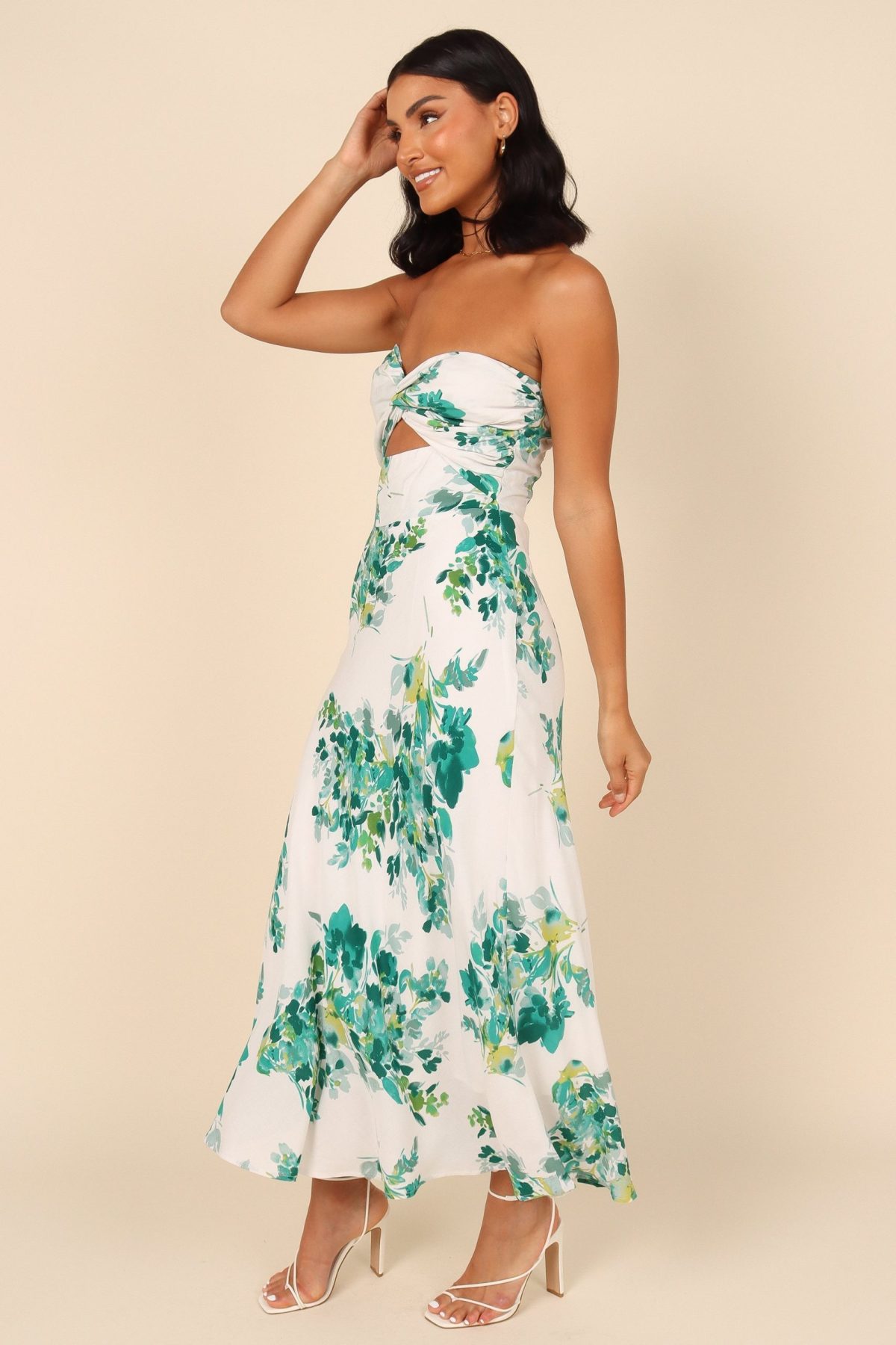 Teagan Strapless Midi Dress - Green Floral - Image 6